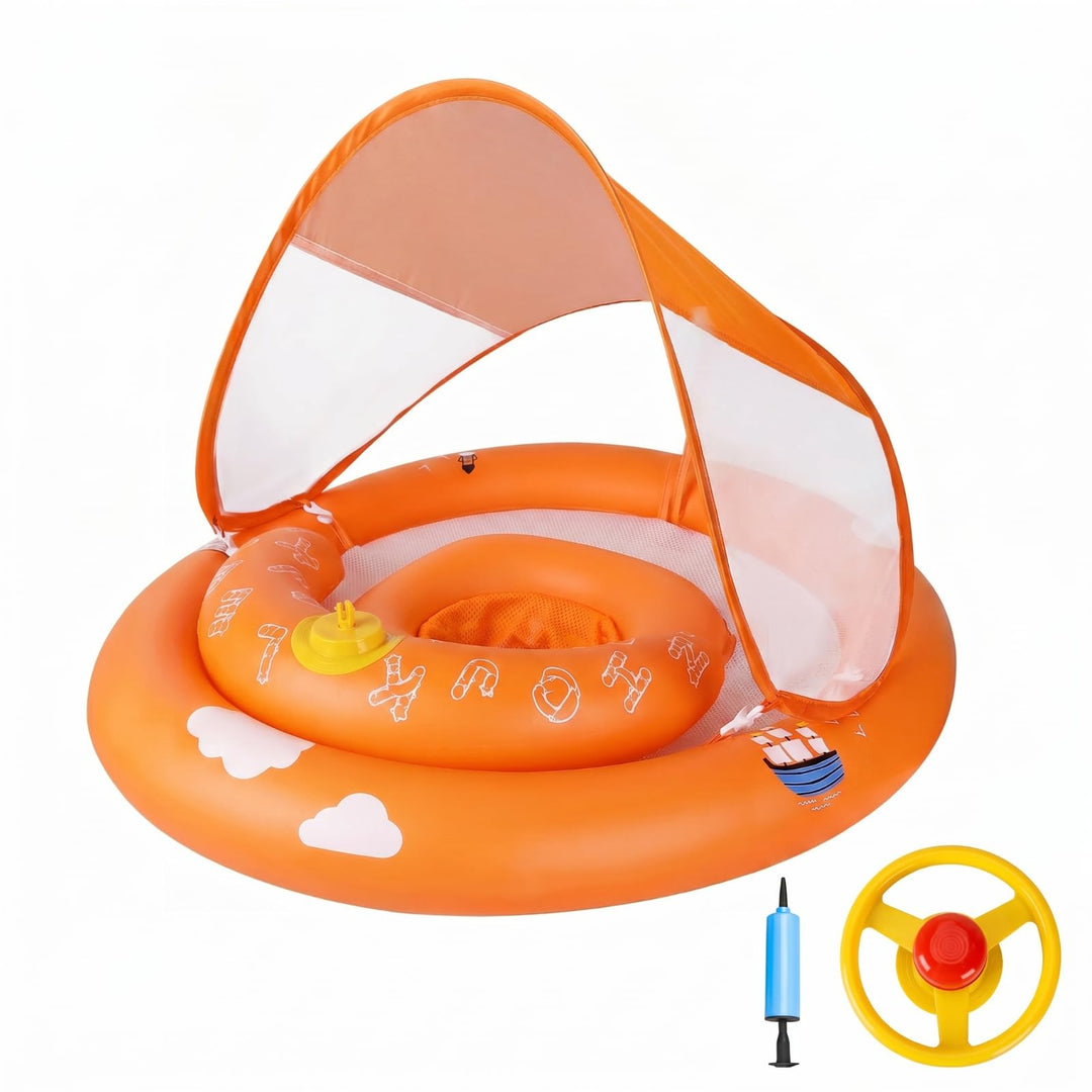 MYCARBON Baby Schwimmring mit verstellbare Schwimmsitz UPF50+ Sonnendach Spielzeug für Kinder Schwim