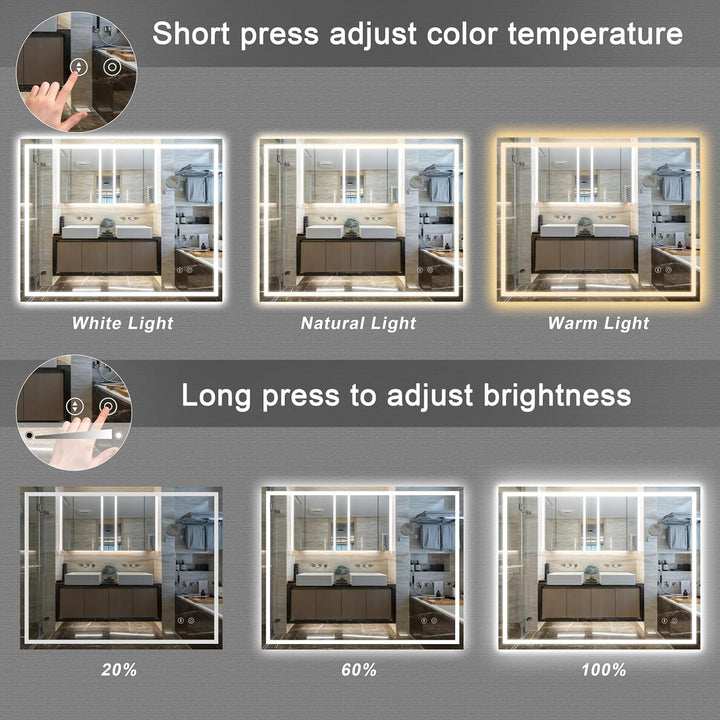 Dripex Badspiegel mit Beleuchtung Led Spiegel mit Touch-Schalter, Dimmbar, 3 Lichtfarbe Einstellbare