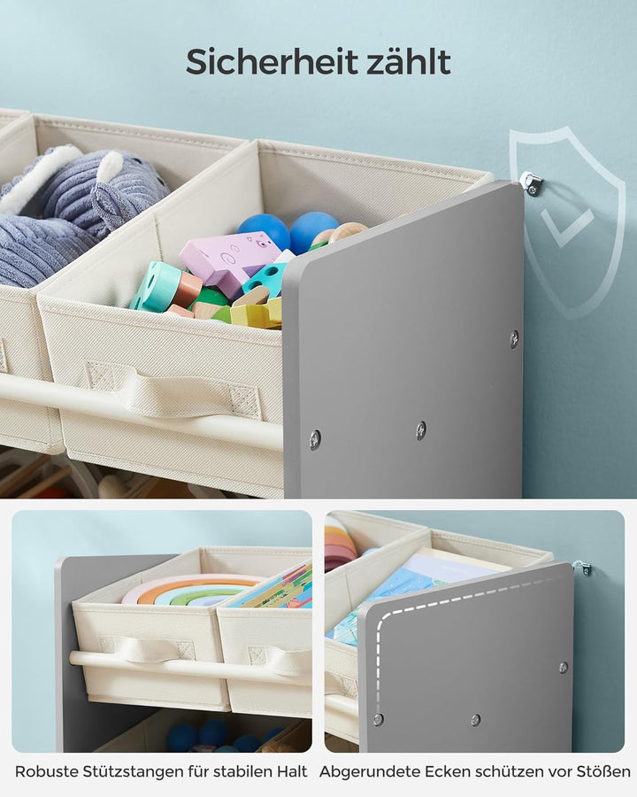 SONGMICS Kinderregal, Spielzeugregal, Bücherregal Kinder, mit 9 Aufbewahrungsboxen aus Vliesstoff, K