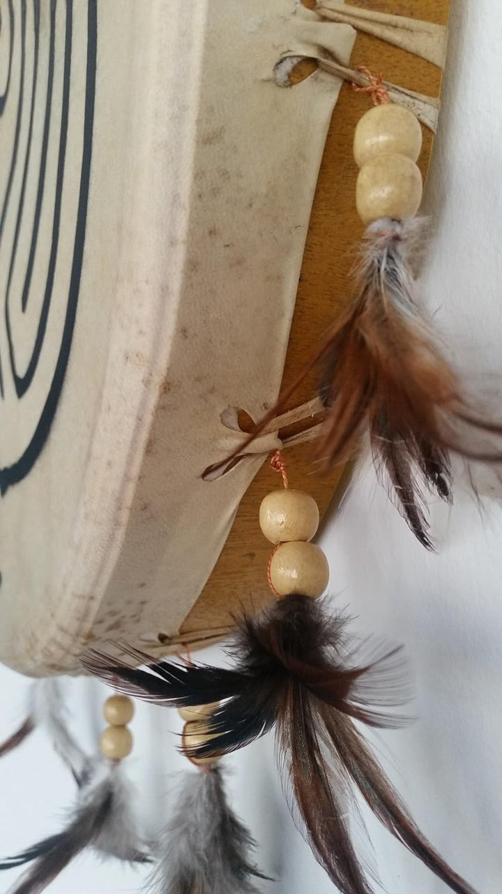 Schamanentrommel Bemalt Ø 30 cm Rund Indianer Federn Shaman Drum Goat Skin inkl. Stick