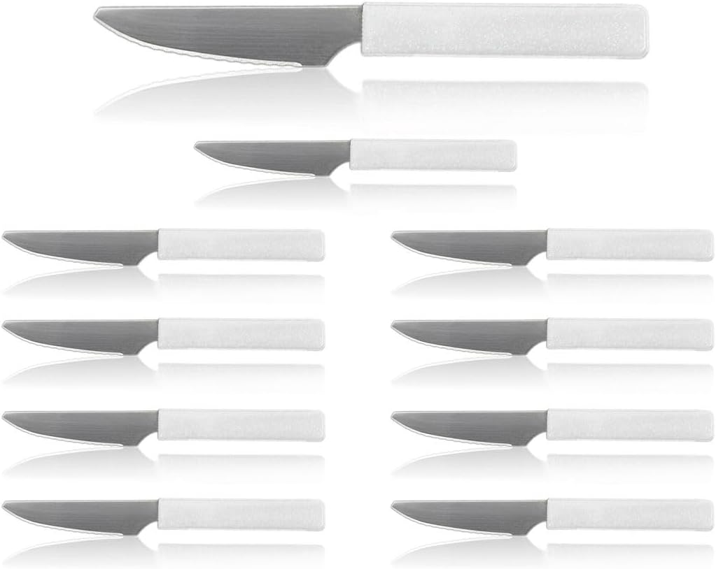 LaXon Messer, Frühstücksmesser weiss, 10 Stk. Messer-Set, Brotmesser mit Wellenschliff, weisse Butte