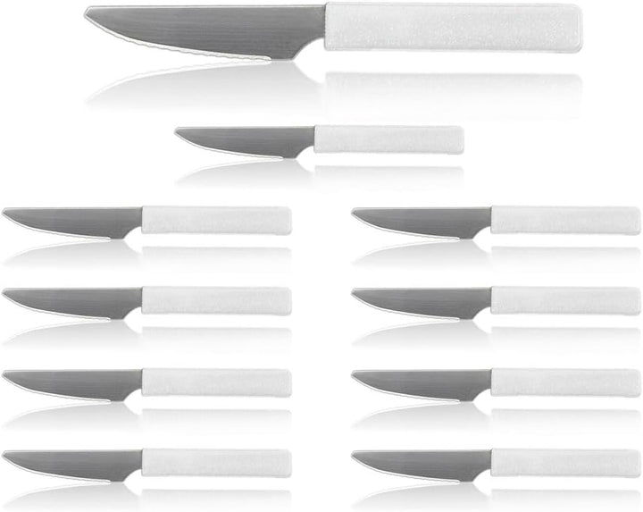 LaXon Messer, Frühstücksmesser weiss, 10 Stk. Messer-Set, Brotmesser mit Wellenschliff, weisse Butte