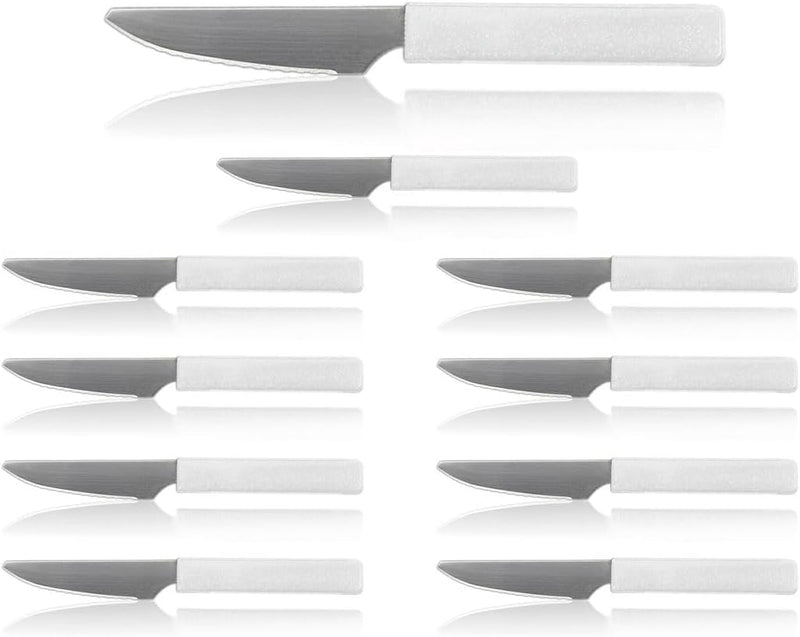 LaXon Messer, Frühstücksmesser weiss, 10 Stk. Messer-Set, Brotmesser mit Wellenschliff, weisse Butte