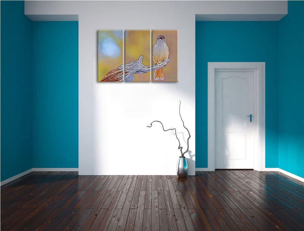 kleiner Vogel auf Ast NewArt 3-Teiler Leinwandbild 120x80 Bild auf Leinwand, XXL riesige Bilder fert