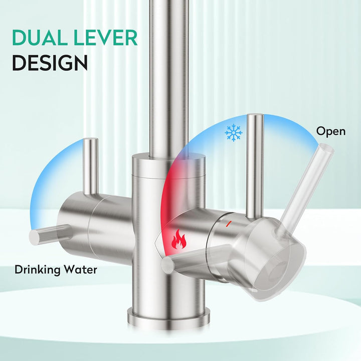 CREA 3 Wege Wasserhahn Küche, 360° Drehbar Küchenarmatur, 3 in 1 Mischbatterie für Wasserfilter, Tri