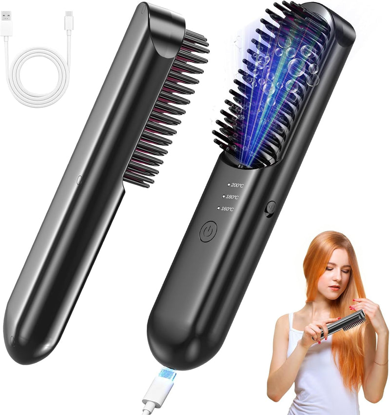 HyAdierTech Haarglätter Bürste, Kabellose Glättbürste, Professionelle Haarglätterbürste, Mini Tragba