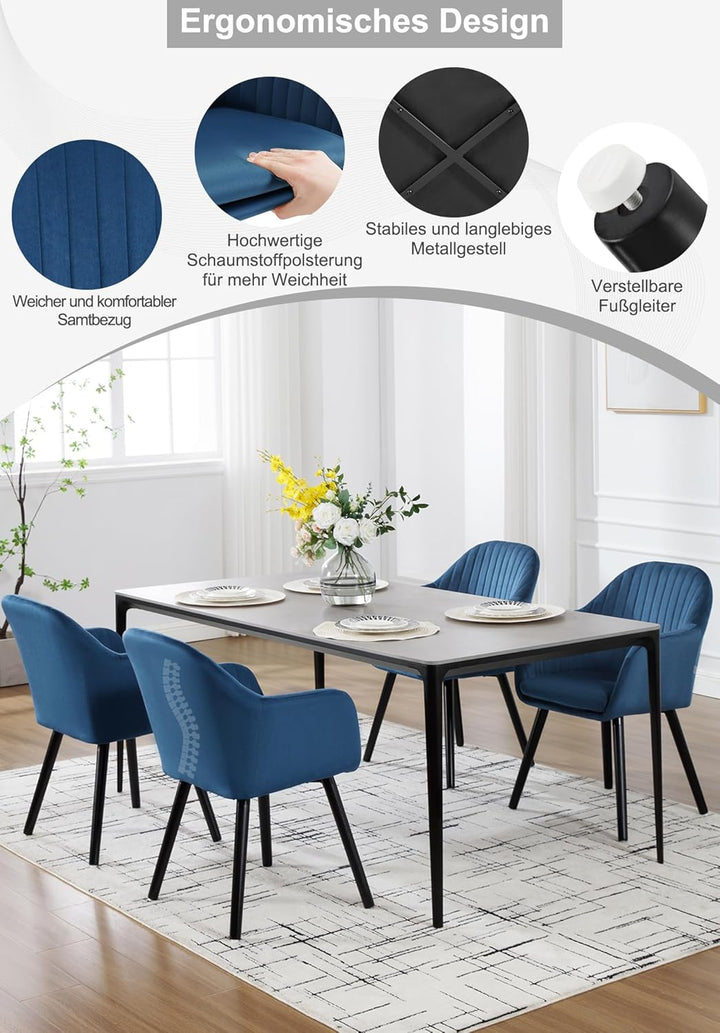 WOLTU Esszimmerstühle 1er Set, für Schlafzimmer Küche Wohnzimmer, Küchenstühle gepolstert mit Armleh