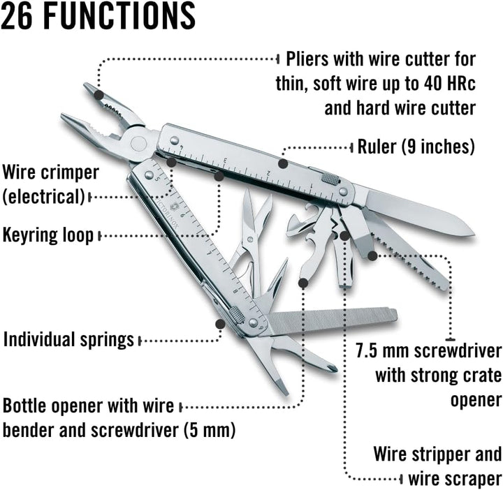 Victorinox, Multifunktionstool, SwissTool, Taschen Werkzeug, Funktionen, Kombi-Spitzzange, Feststell