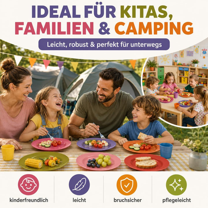 ReWu Melamin Teller 6er Set bunt, Essteller 25 cm | Essteller, BPA-frei, Essteller