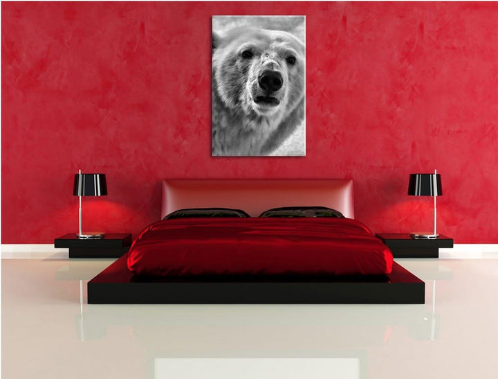 Pixxprint wachsamer Eisbär / 100x70cm Leinwandbild bespannt auf Holzrahmen/Wandbild Kunstdruck Dekor