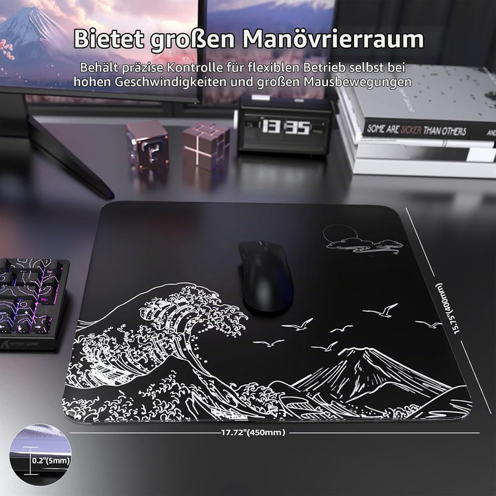 ATTACK SHARK CM05 Gaming-Mauspad Aus Gehärtetem Glas, Ultraglatte Oberfläche, 9H Gehärtetes Glas, 17