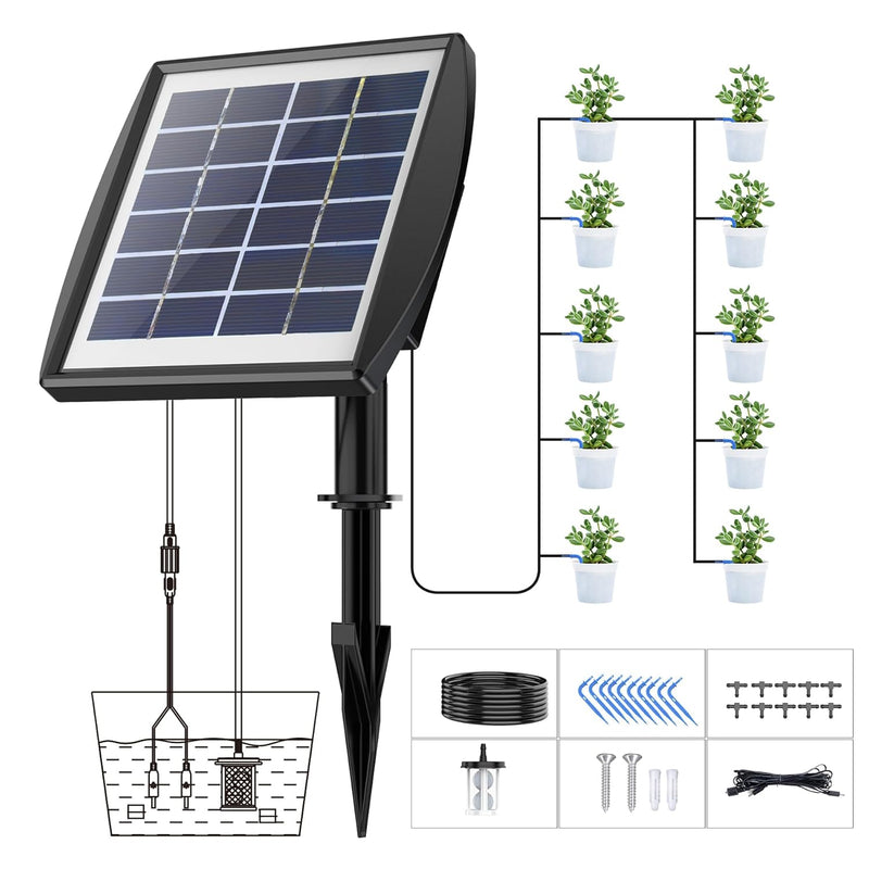 Solar Bewässerungssystem - Ankway 10M Solarbetriebenes Tropfbewässerungsset mit Wassersensor, Selbst