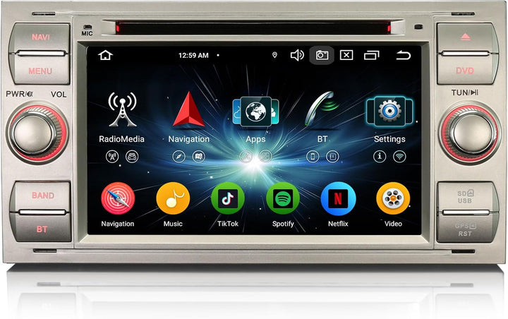 Erisin 8-Kern 4GB+64GB 7 Zoll Android 14 Autoradio Bluetooth GPS Navigation für Ford Focus Fiesta Tr
