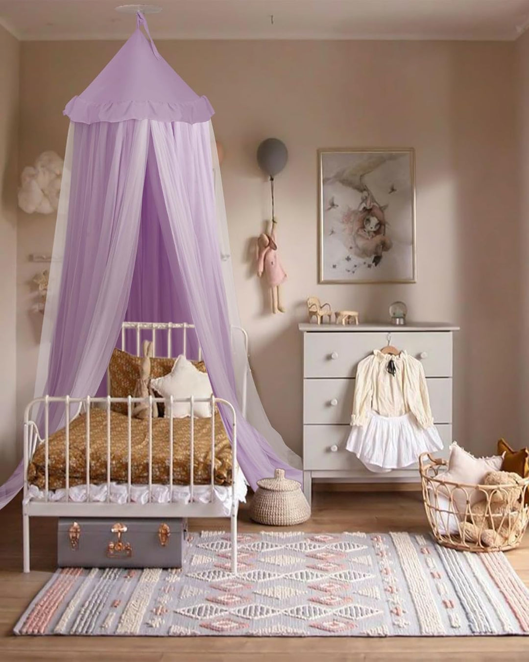 Mallify Moskitonetz Betthimmel mit Sternenlichtern, atmungsaktiv &amp; waschbar Doppelte Lage Babybett B