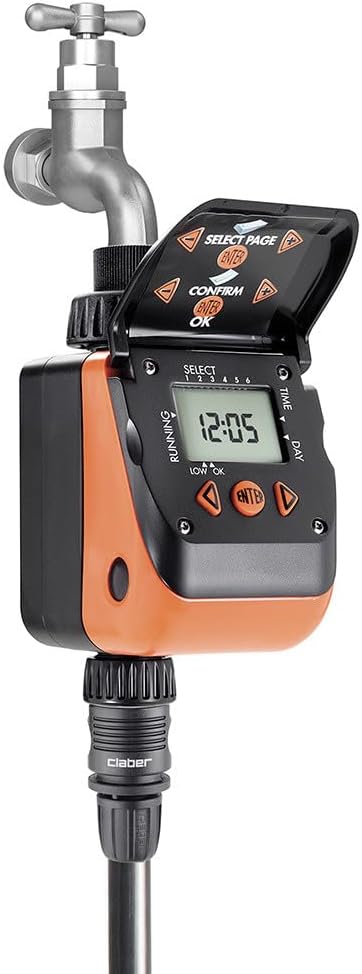 Claber D84130000 Aquauno Wasserzeitschaltuhr, bis zu 6 Bewässerungszyklen pro Tag