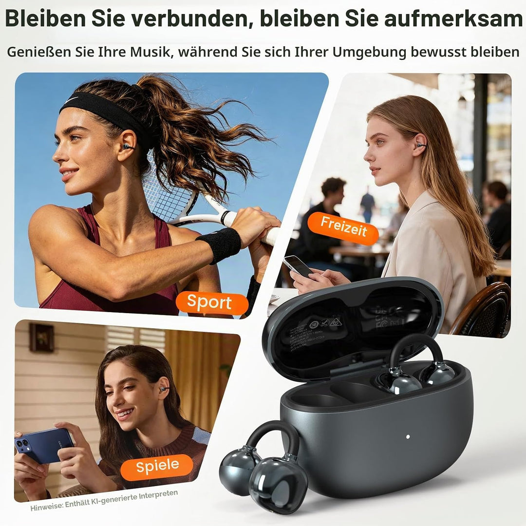 JUOVI Kopfhörer Kabellos Bluetooth,Bluetooth 6.0 Open Ear Kopfhörer mit ENC für klare Anrufe, 28 Stu