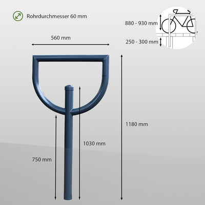 TRUTZHOLM Fahrradanlehnbügel 118x56cm aus verzinktem Stahl zum Einbetonieren Anthrazit Fahrradstände