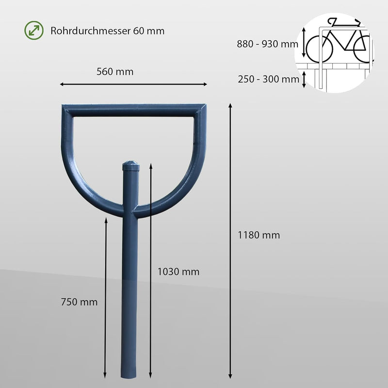 TRUTZHOLM Fahrradanlehnbügel 118x56cm aus verzinktem Stahl zum Einbetonieren Anthrazit Fahrradstände