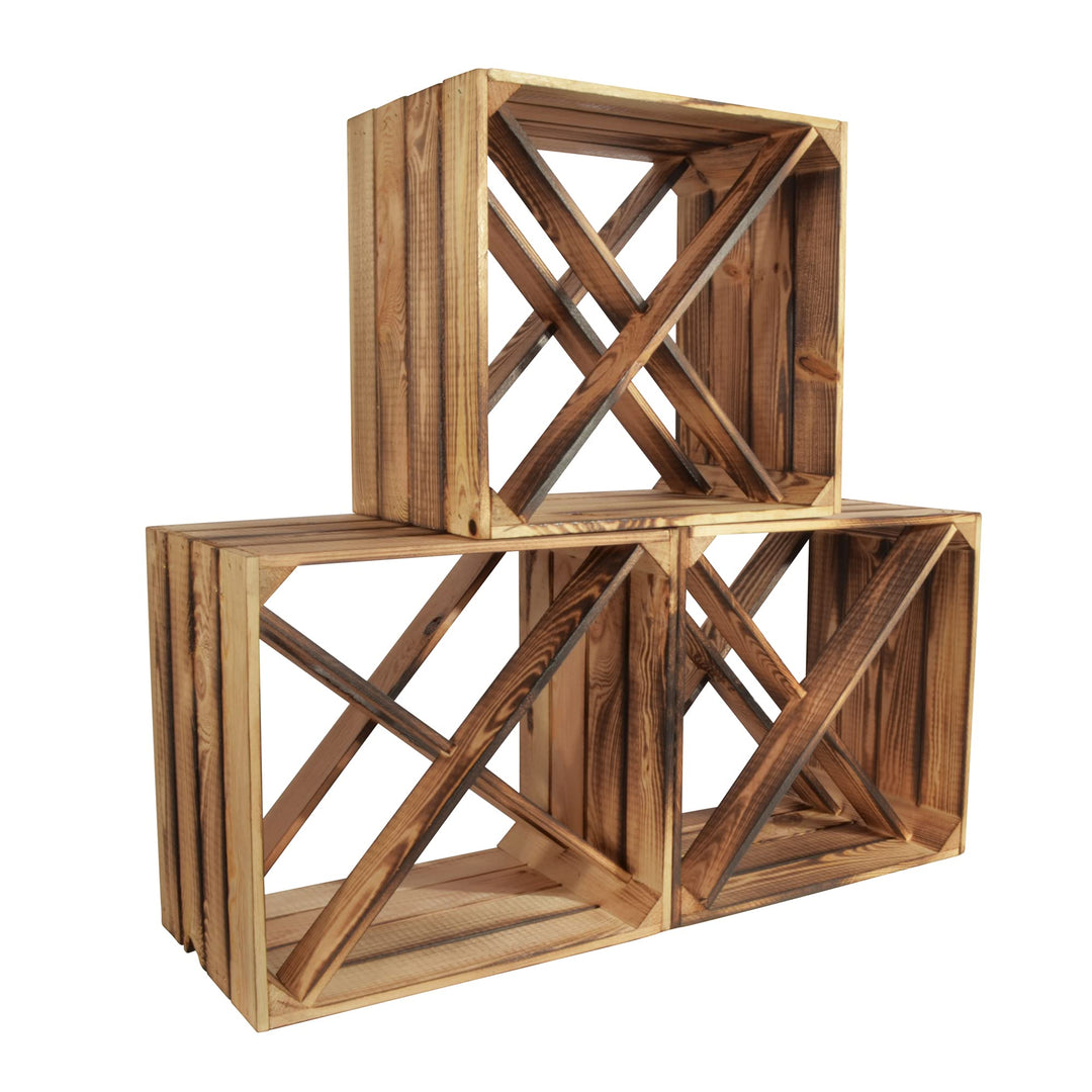 CHICCIE 3 Set Weinregal Wino aus Holz - Geflammt X Regal Holzkiste 3 X Geflammt