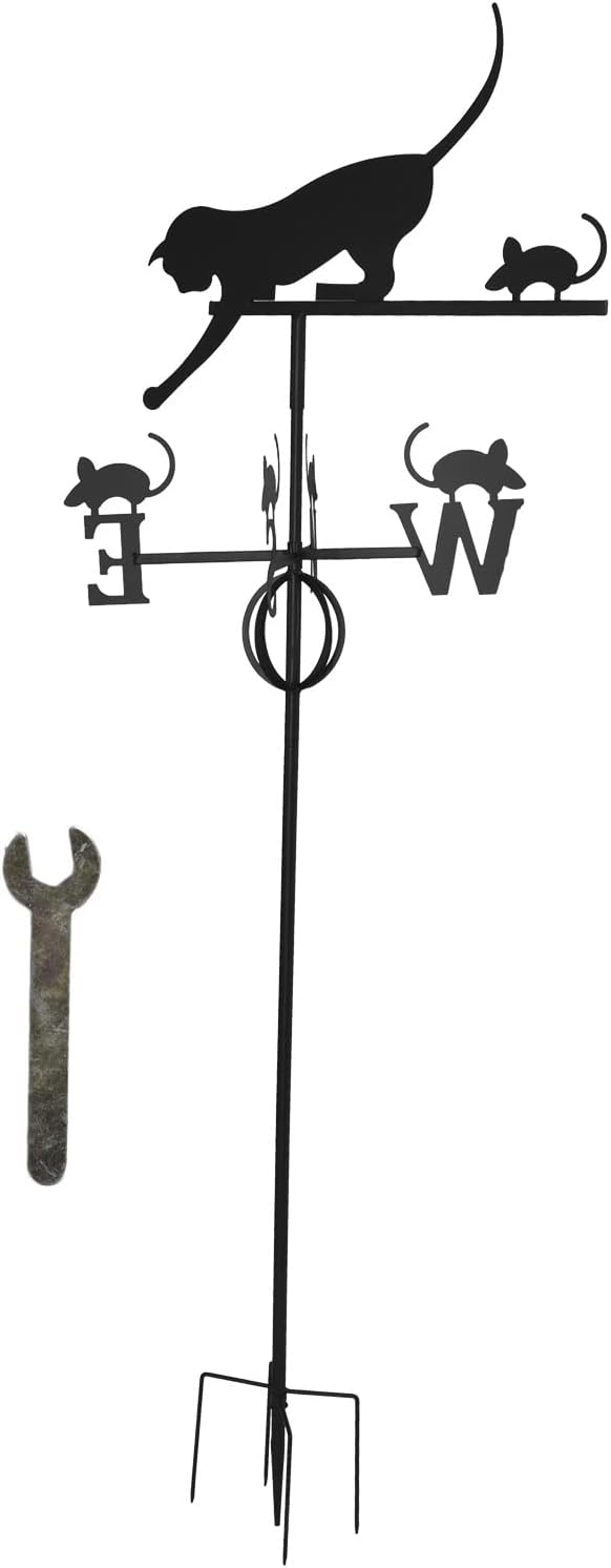 Windfahne, Exquisite Katzenmaus Mehrzweck-Wetterfahne Schmiedeeisen mit Bodeneinführungsstange für A