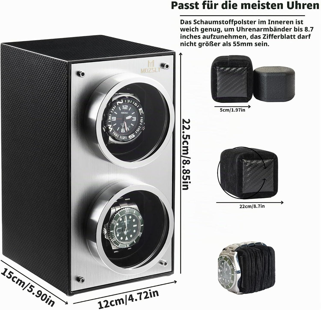 MOZSLY Doppel Uhrenbeweger für Automatik Uhren mit leisem Motor Klavierlack Schwarz, Schwarz