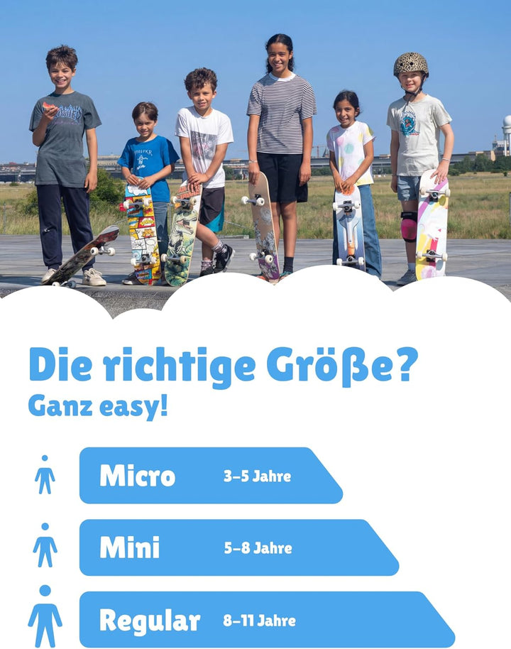 Skateboard für Kinder - hochwertiges Komplettboard für Anfänger ab 3 oder 4 Jahren, aus 7 Lagen Ahor