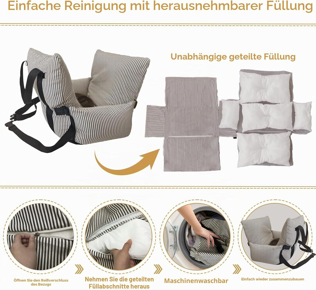 Hunde-Autositz für kleine, mittelgrosse Hunde – erhöhter Haustiersitz mit Sicherheitsgurt, rutschfes