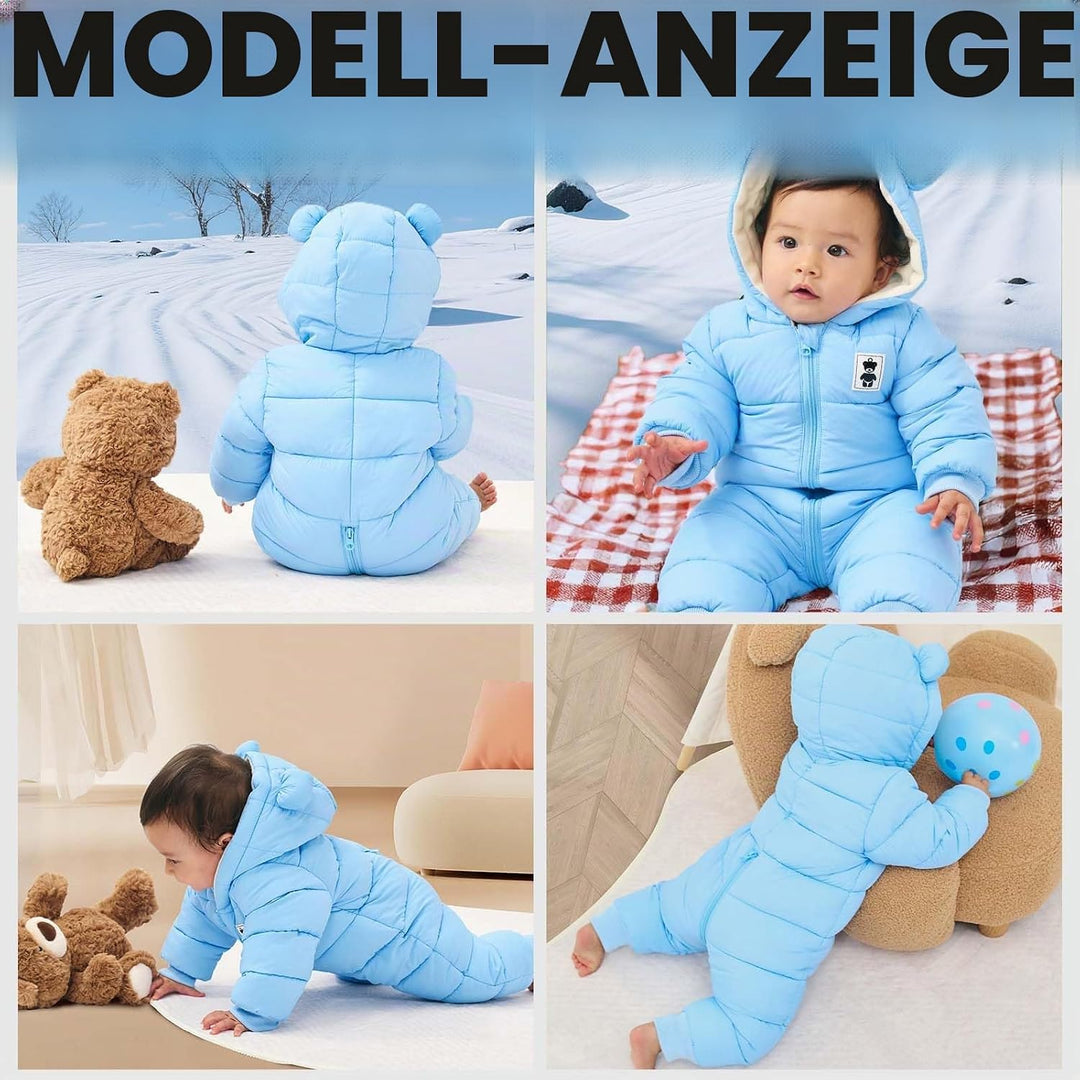 Baby Winter Overall mit Kapuze, Strampler Schneeanzug Jungen Mädchen Langarm Jumpsuit Warm Outfits G
