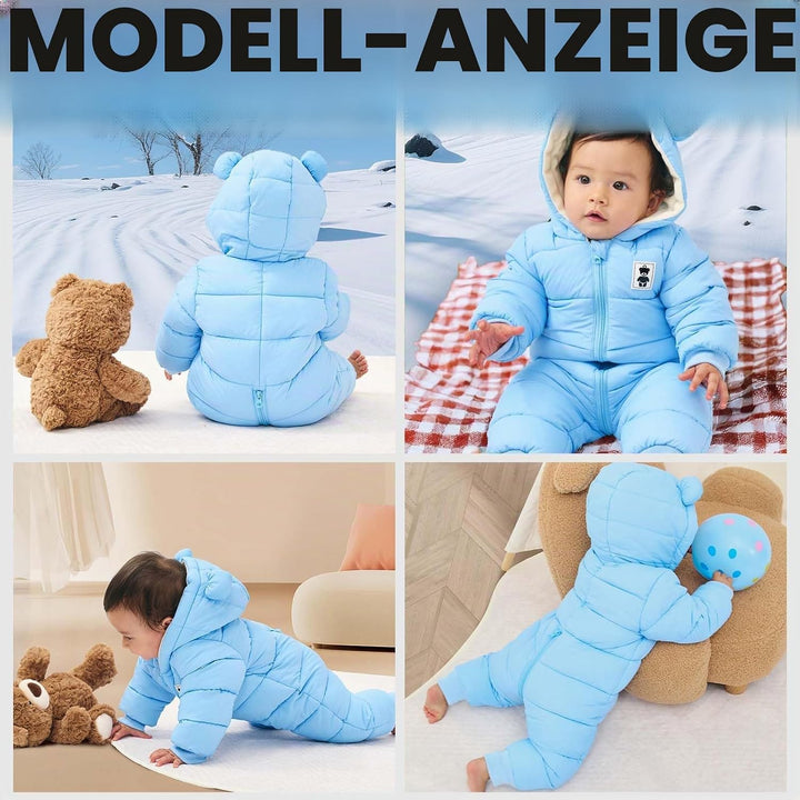 Baby Winter Overall mit Kapuze, Strampler Schneeanzug Jungen Mädchen Langarm Jumpsuit Warm Outfits G
