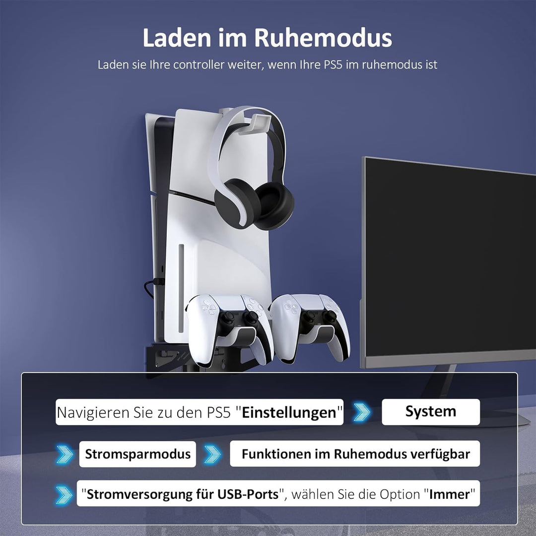 NexiGo PS5 Wandhalterungsset mit Ladestation für PS5 (alle Versionen) und Neue PS5 Slim Konsolen, re