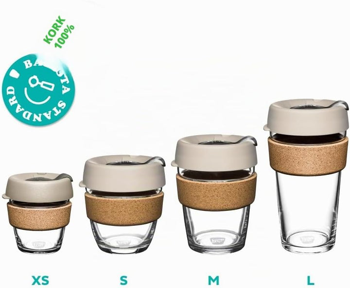 KeepCup Brew Cork, Mehrweg-Glasbecher, spritzwassergeschütz, Medium 12oz 340mls, Schwarz Medium 12oz