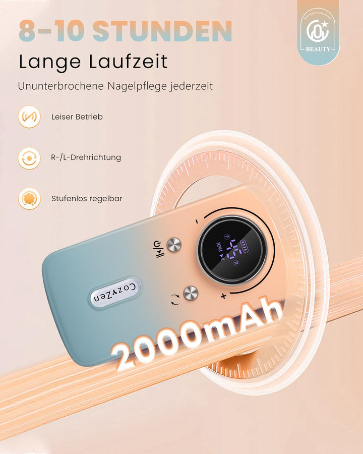 CozyZen Kabellose Nagelfeile Professionell: 45000 U/min Wiederaufladbare Elektrische Nagelfeile Set,