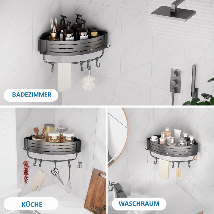 Duschregal Ohne Bohren mit Saugnapf, Eck-Duschablage mit Haken, Wasserdicht Badregal Abnehmbarer Bad