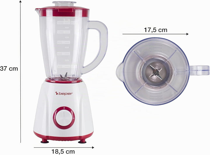 BEPER P102FRU501 Tischmixer 1,5 l – 400 W, 4 Klingen aus Edelstahl, 2 Geschwindigkeiten + Pulsfunkti