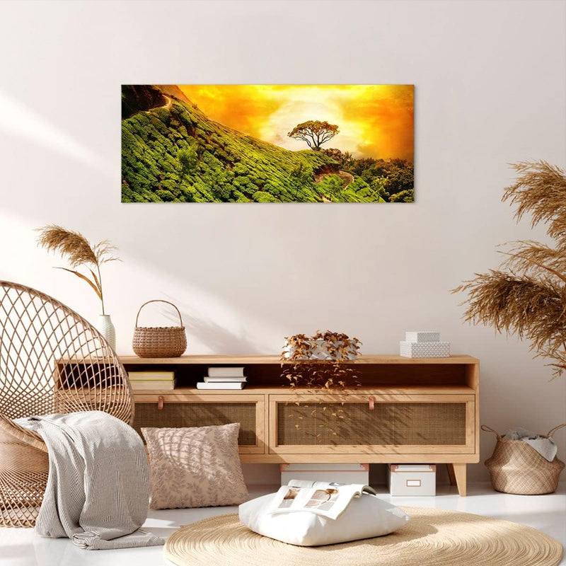 Wandbilder Dekoration Wohnzimmer Berg Baum Pfad Hügel Panorama Bilder auf Leinwand 120x50cm Leinwand