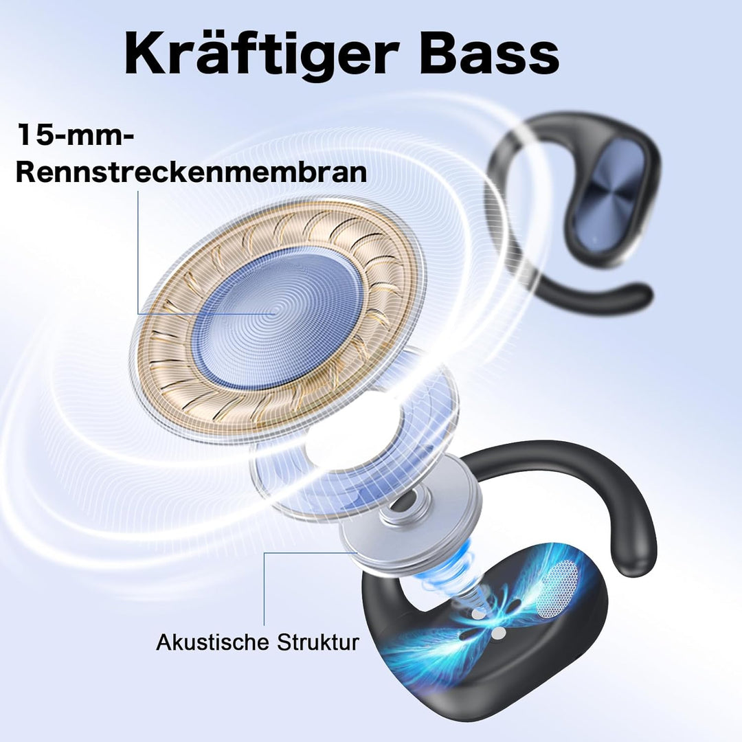 Offene kabellose Kopfhörer mit Bluetooth 5.3, räumlicher Sound, Mikrofone für Anrufe, 55 Stunden Wie