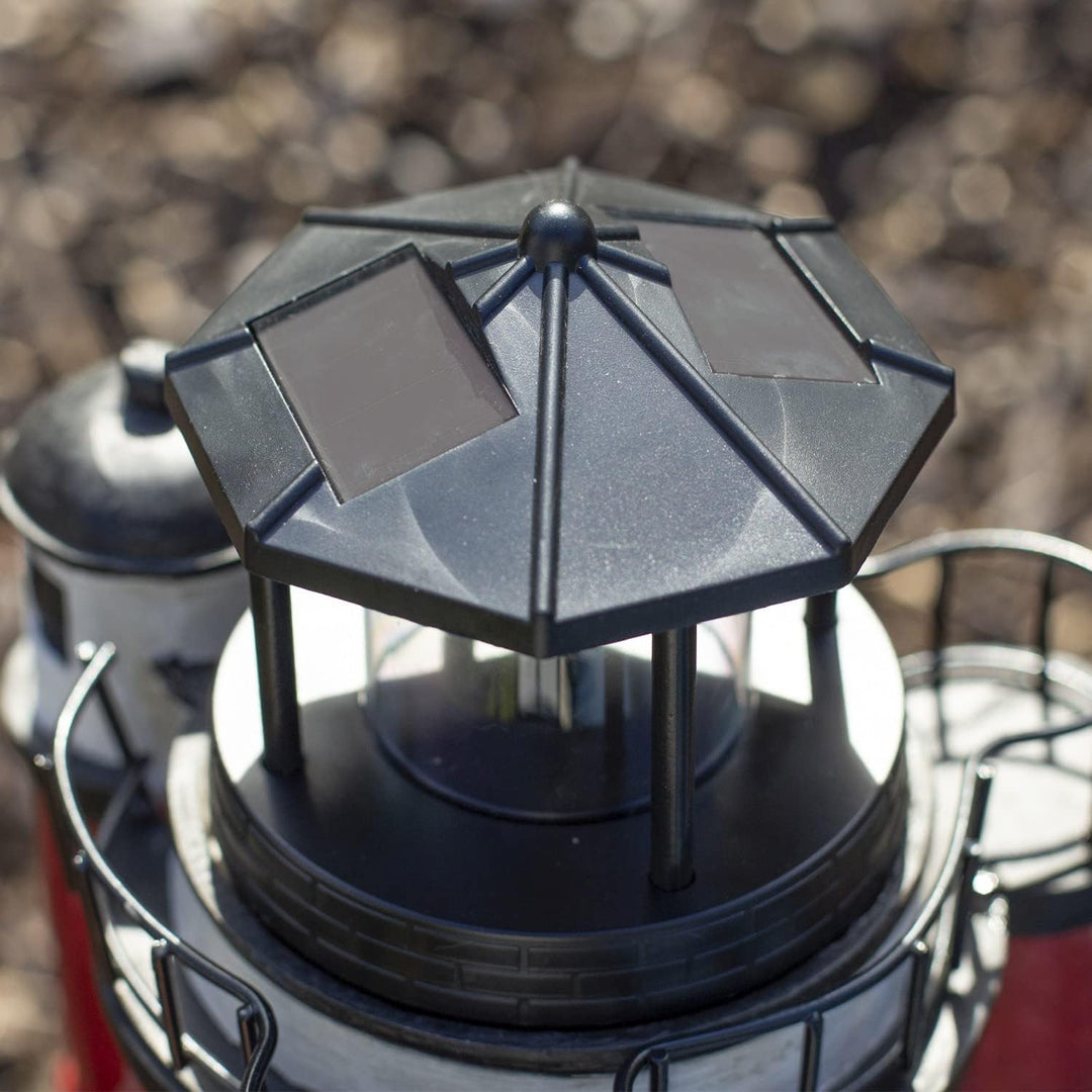 colourliving Leuchtturm Roter Sand mit LED Blinklicht Leuchtturm Solar für Draussen Maritime Dekorat