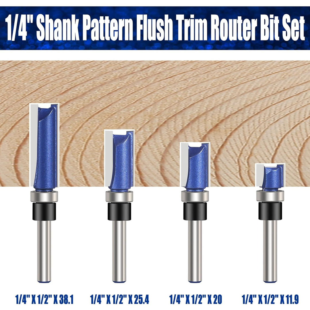 4 Stück Bündigfräse Flush Trim Router Bit 6,35mm Schaft Holzbearbeitung Fräser Oberfräse Zubehör, Fr