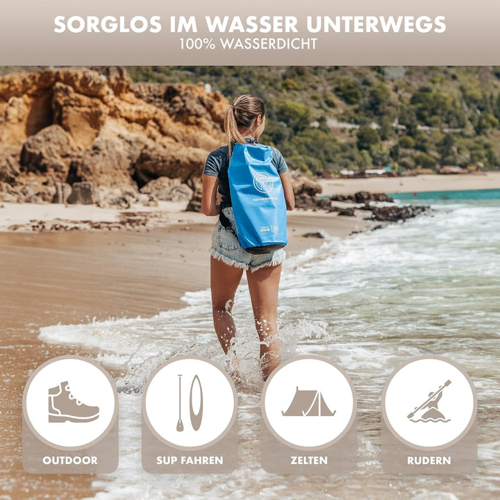 NATURBUMMLER Dry Bag 20L [Aqua Secure+] 100% wasserdichte Tasche mit Schultergurt & Rucksackfunktion