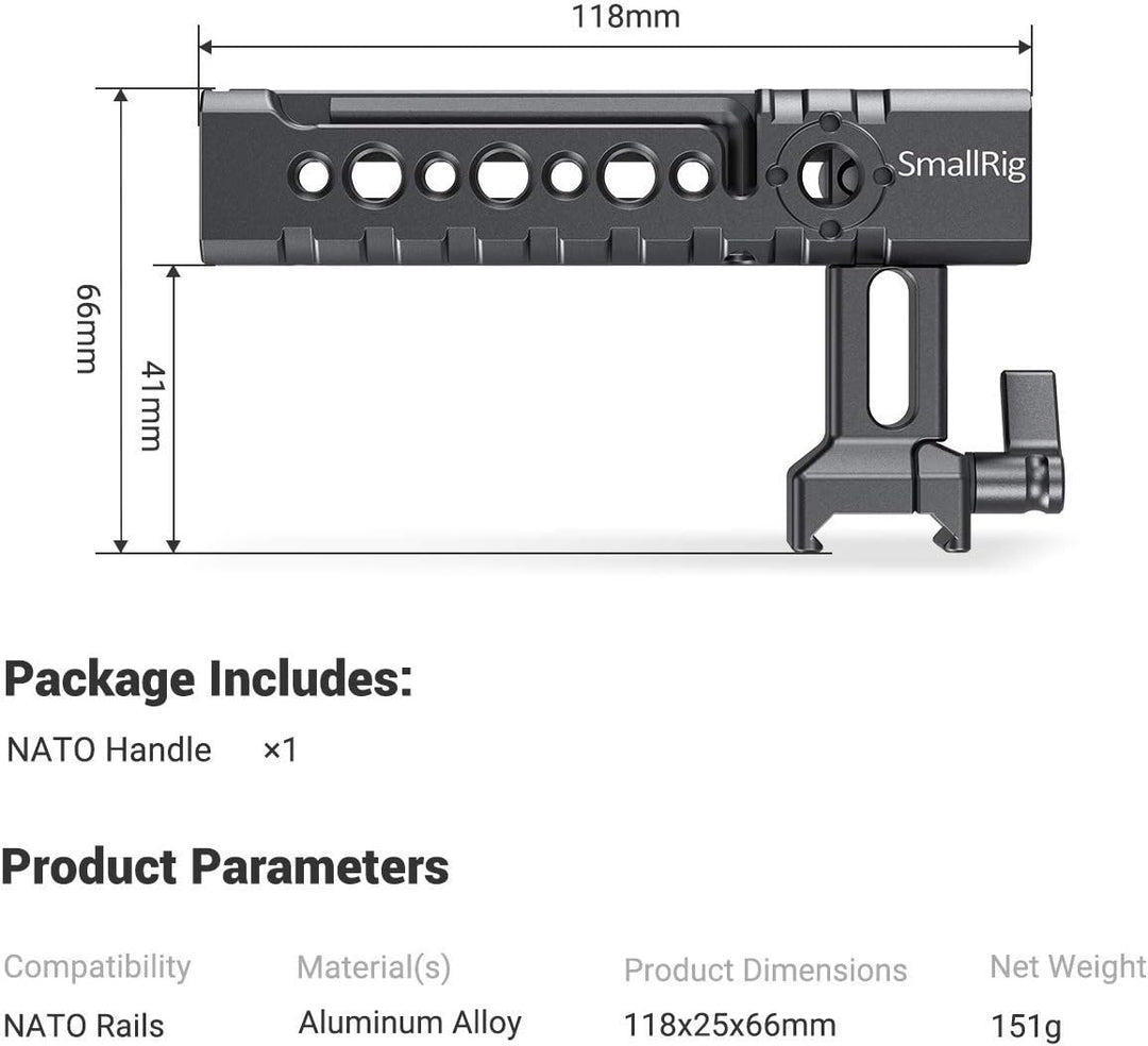 SMALLRIG NATO Top Handle Griff mit Cold Shoe für Kameras, Camcorder, Actionkameras, Kamerakäfig-1955