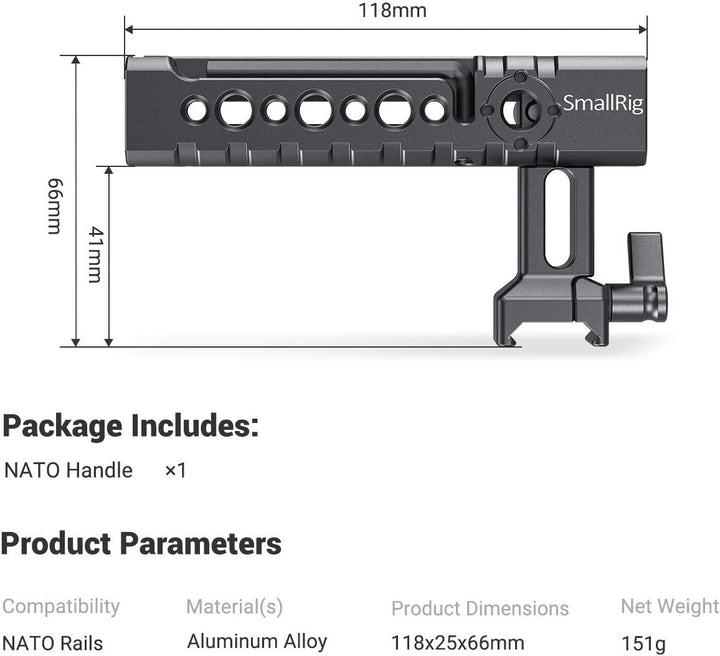 SMALLRIG NATO Top Handle Griff mit Cold Shoe für Kameras, Camcorder, Actionkameras, Kamerakäfig-1955