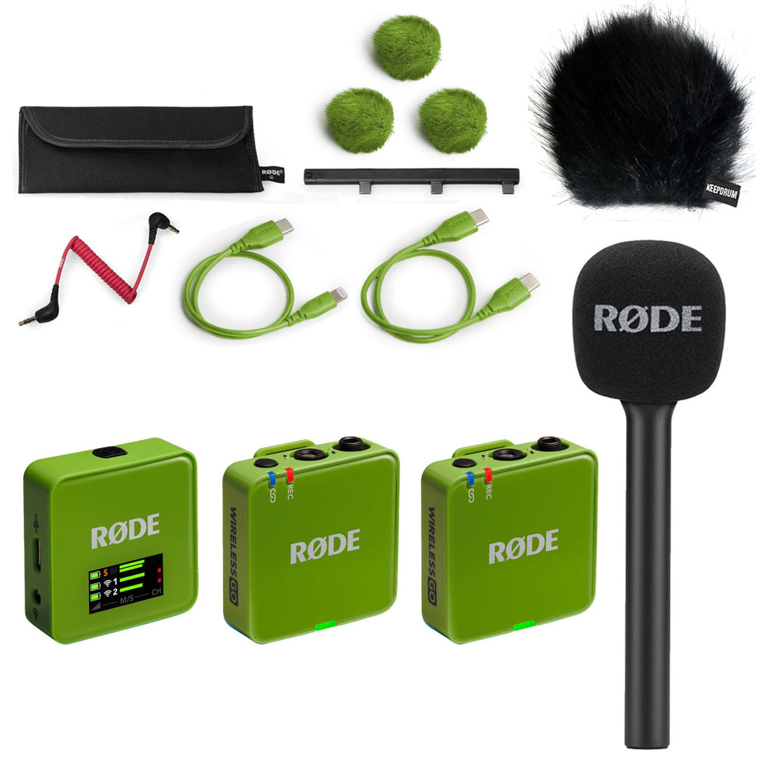 Rode Wireless GO Gen 3 Drahtloses 2-Kanal Mikrofon-Funksystem Grün mit Interview GO Handadapter und