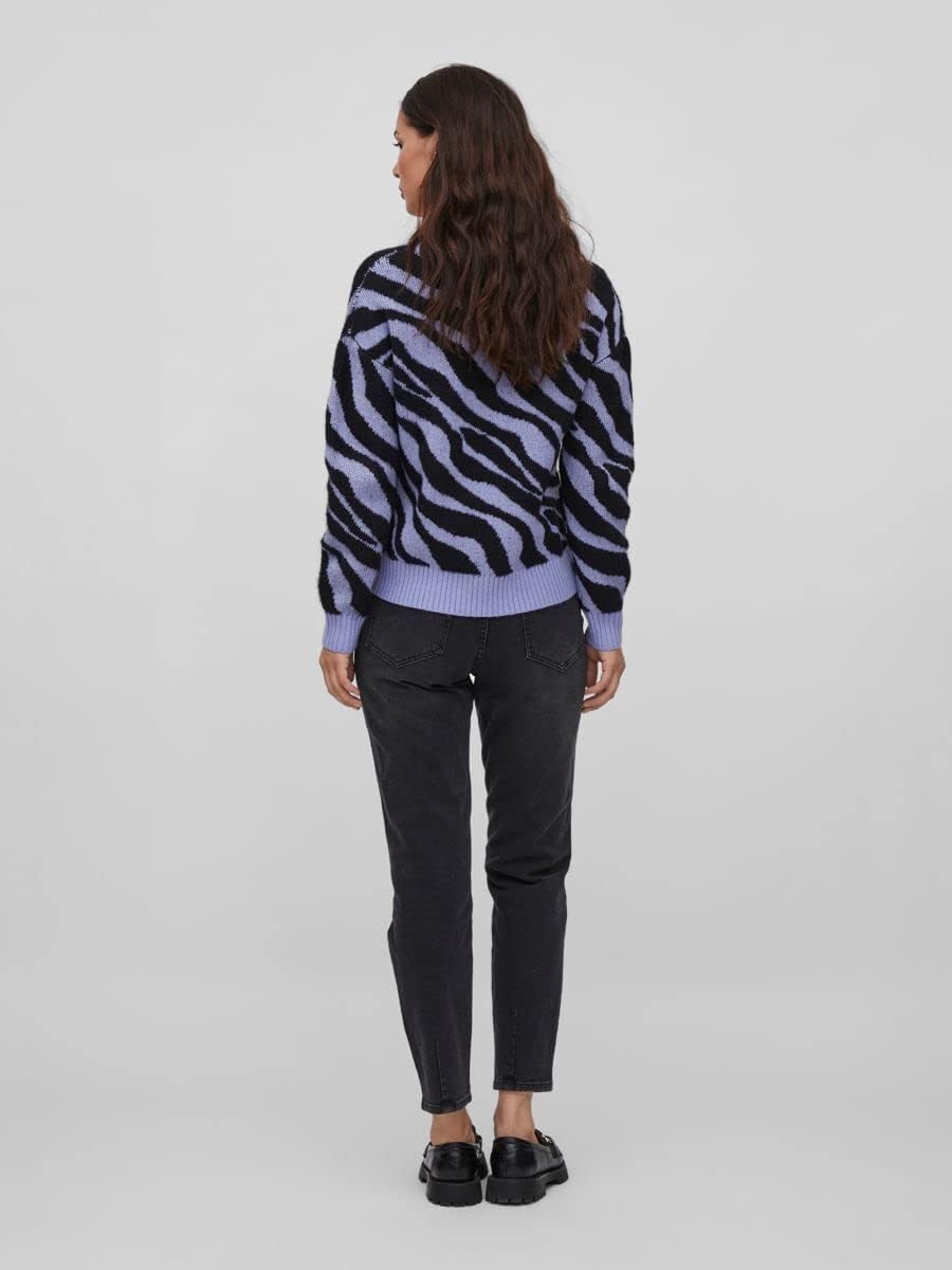 Vila Damen Viril Feami Mix V-Neck L/S Knit Top-noos Pullover XS Pale Iris/Pattern:with Black, XS Pal