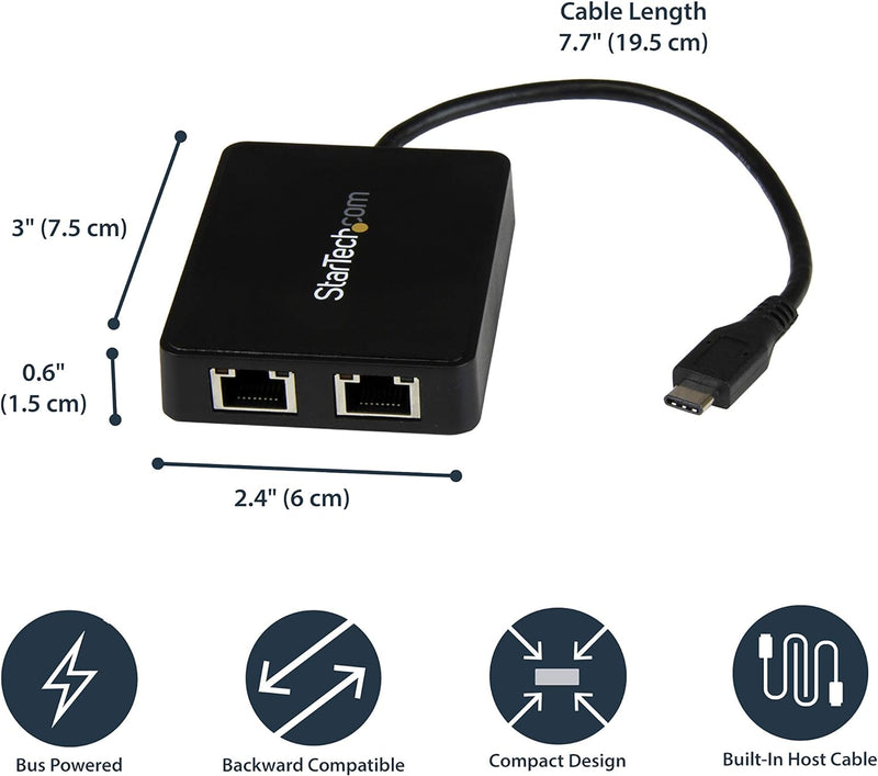 StarTech.com USB-C auf Dual Gigabit Ethernet Adapter mit USB 3.0 (Typ-A) Port - USB Typ-C Gigabit Ne