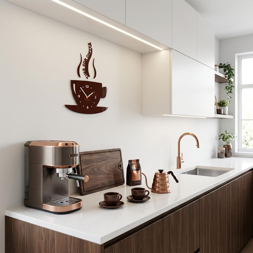TASSE Time for Coffee (Zeit für Kaffee) Moderne Küche Wanduhr, Braun, 3d römisch, wanduhr deko, Brau