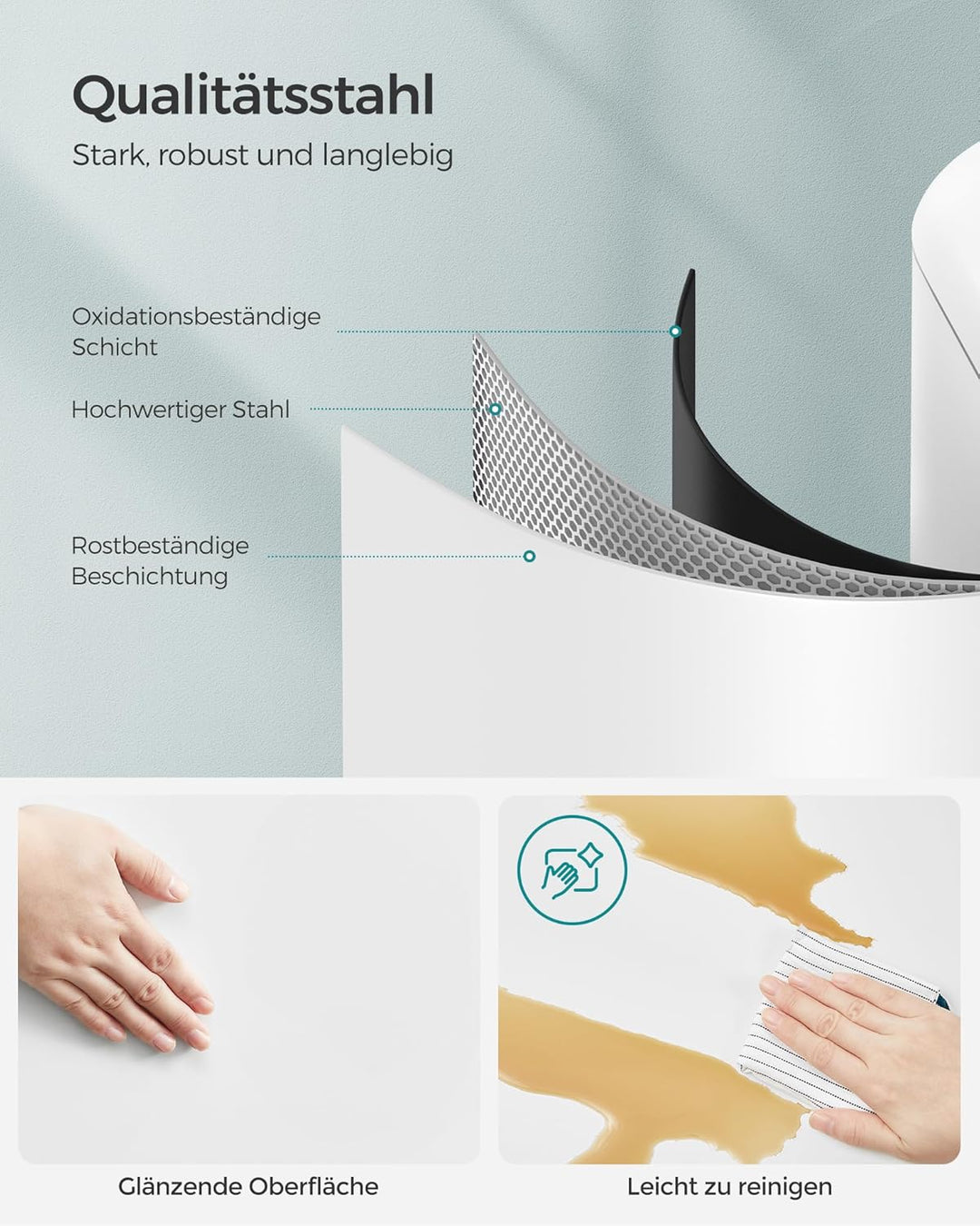 SONGMICS Mülleimer, 30 Liter Abfalleimer, Treteimer aus Stahl, mit Inneneimer und Deckel, Softclose,