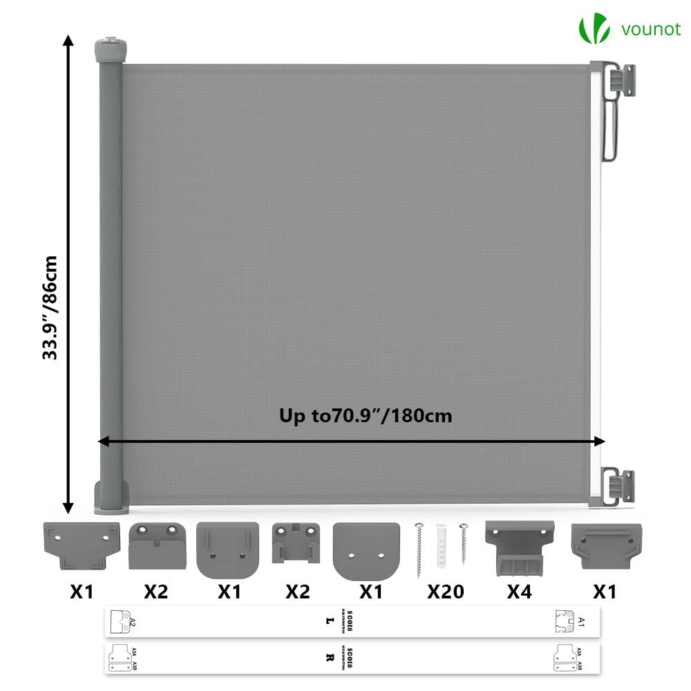 VOUNOT Türschutzgitter Roll 0-180cm, Treppenschutzgitter Ausziehbar Treppenschutzrollo Einziehbares