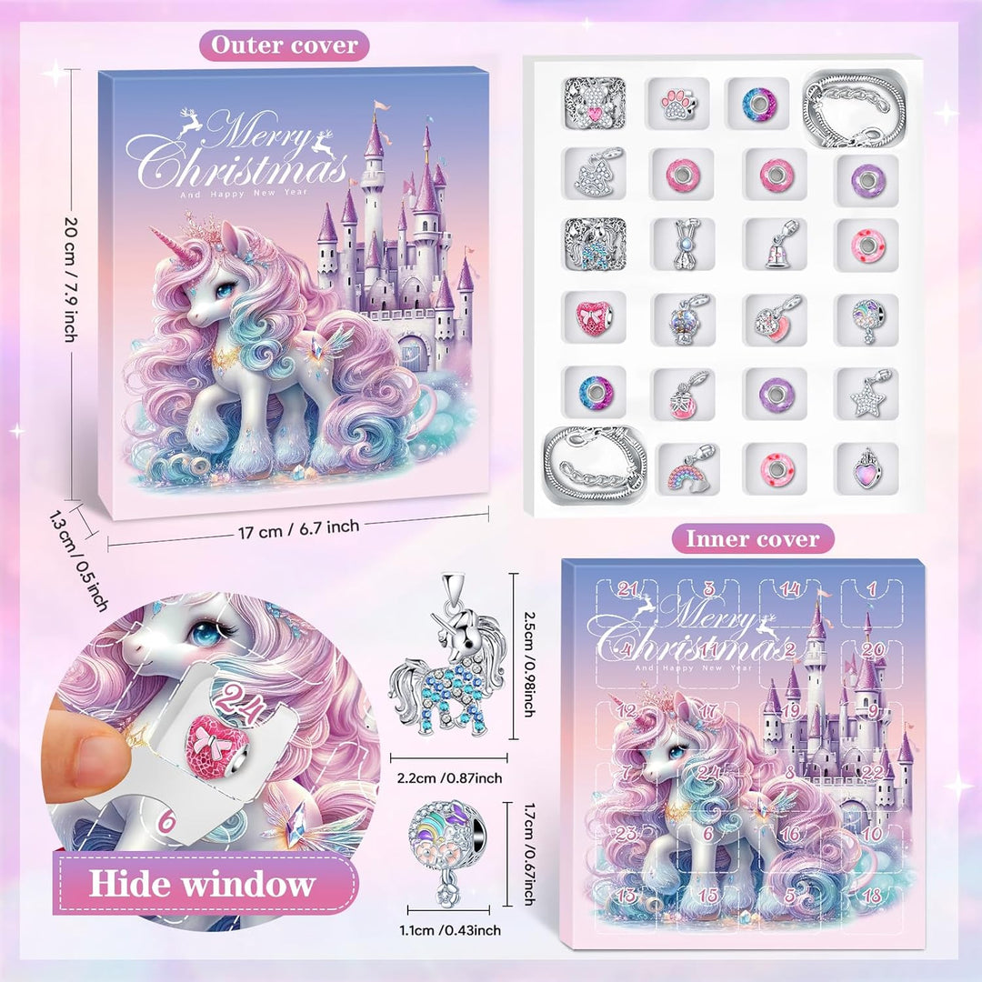 Adventskalender 2025 Kinder Mädchen, Weihnachtskalender Schmuck Basteln Kinder Armbänder Halsketten,