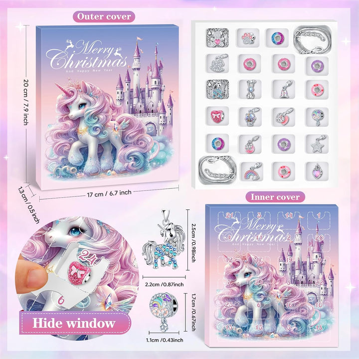 Adventskalender 2025 Kinder Mädchen, Weihnachtskalender Schmuck Basteln Kinder Armbänder Halsketten,