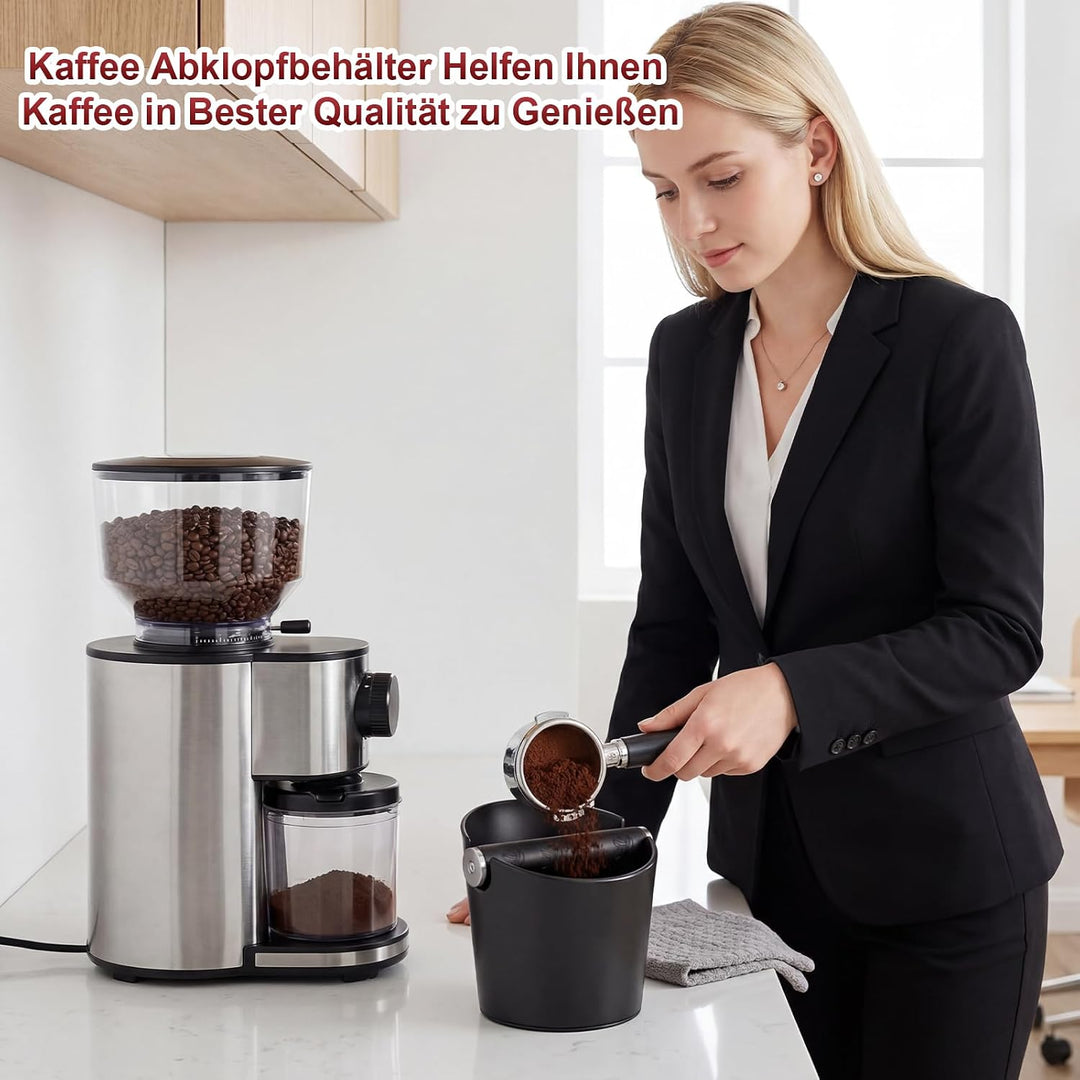 Abklopfbehälter für Siebträger Set, 6PCS Kaffeesatz Abschlagbehälter mit Tampermatte, Kaffeestampfer